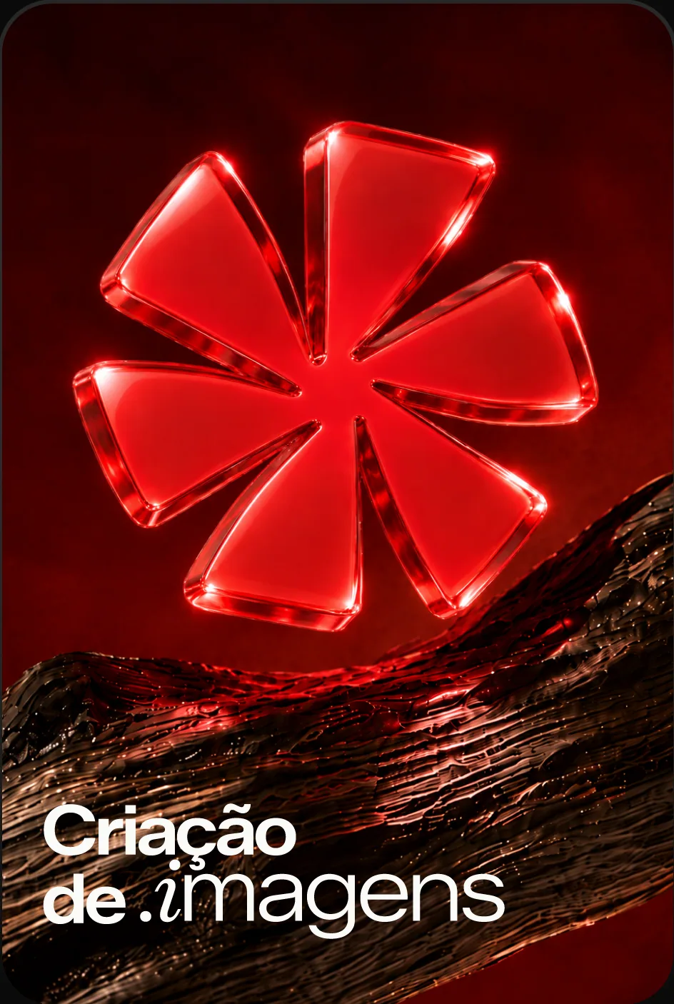 Criação de imagens: símbolo vermelho de vidro em 3D sobre madeira escura